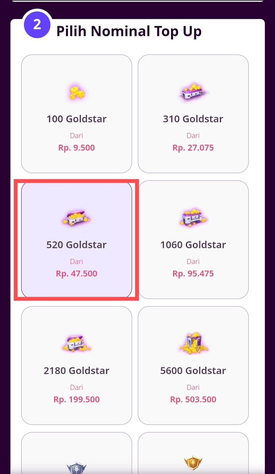memilih nominal top up Codashop super Sus