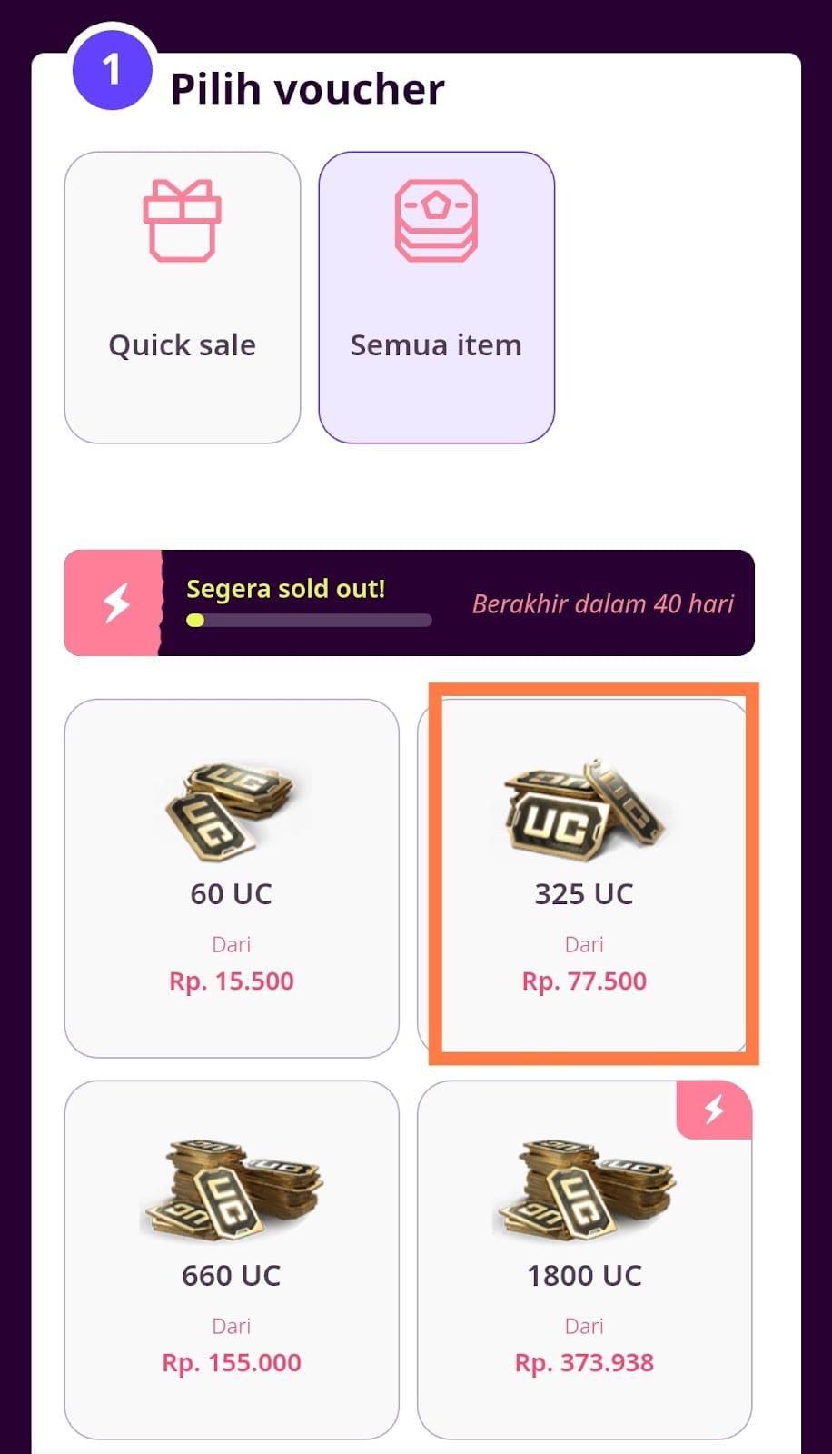 memilih nominal voucher Codashop Pubg