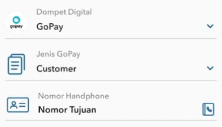 pilih nomor tujuan topup gopay di brimo