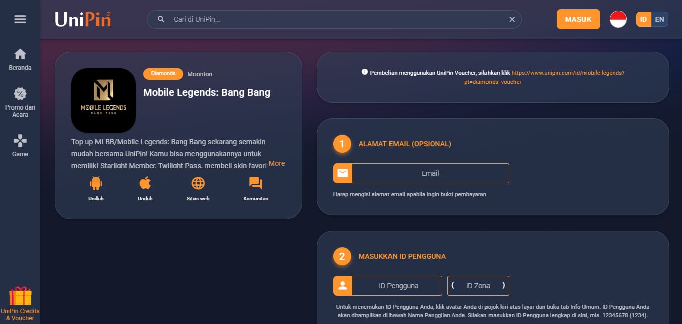 top up ml unipin